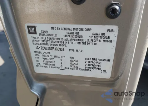 2002 Cadillac Escalade Standard из США, поврежденный, VIN 1GYEC63T82R138951